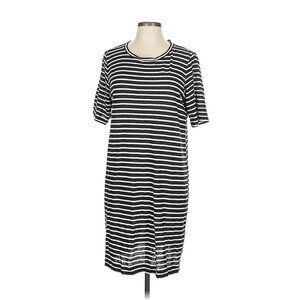 Eileen Fisher Organic Linen T-Shirt Dress • Black White Stripe • Sz L • EUC